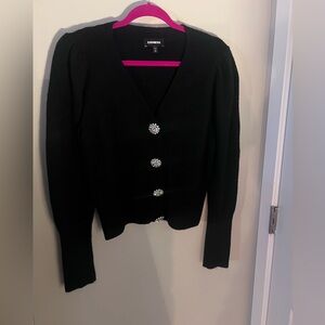 Black Cardigan with Crystal Buttons